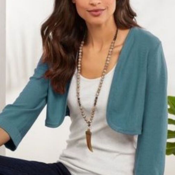 Soft Surroundings Blue Knit Cropped Sweater - Picture 4 of 7